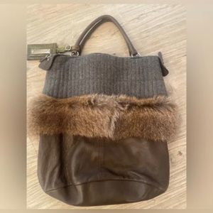 Brunello Cucinelli Lamb Leather Cashmere Fox Hand Bag